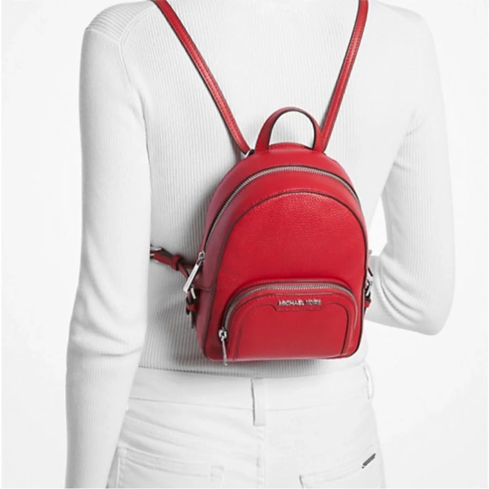 Michael Kors Bright Red Extra-Small Pebbled Leather Convertible Backpack
